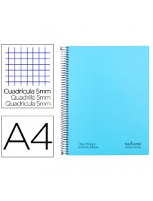 Cuaderno espiral navigator a4 micro tapa forrada 120h 80gr cuadro 5mm 5 bandas 4 taladros color azul celeste.