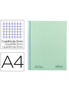 Cuaderno espiral navigator a4 micro tapa forrada 120h 80gr cuadro 5mm 5 bandas 4 taladros color verde menta.