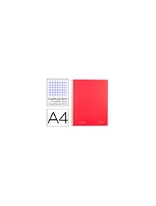 Cuaderno espiral navigator a4 micro tapa forrada 120h 80gr cuadro 5mm 5 bandas 4 taladros color Rojo.