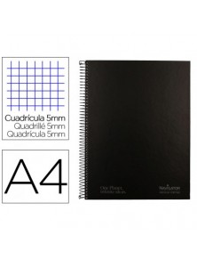 Cuaderno espiral navigator a4 micro tapa forrada 120h 80gr cuadro 5mm 5 bandas 4 taladros color Negro.