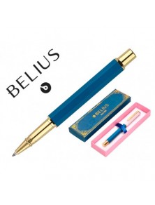 Boligrafo Belius Macaron Bliss Forma Hexagonal Color Rosa Azul Y Dorado Tinta Azul Caja De Diseño