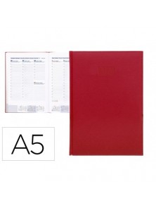 Agenda encuadernada liderpapel creta 15x21 cm 2024 semana vista color Rojo papel 70 gr.
