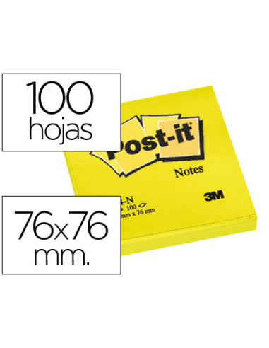 Bloc de notas adhesivas quita y pon post-it 76x76 mm amarillo neon con 100 hojas