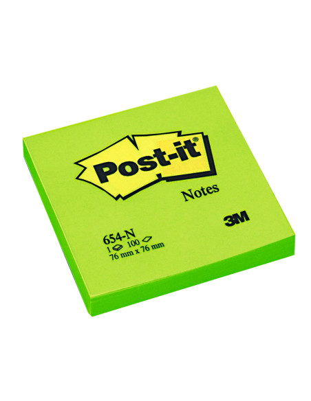 Bloc de notas adhesivas quita y pon post-it 76x76 mm verde neon con 100 hojas