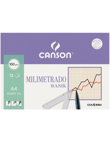 CANSON MINIPACK DIBUJO BASIK 12 HOJAS MILIMETRADO 100 GR. 21X29,7CM UNITARIO