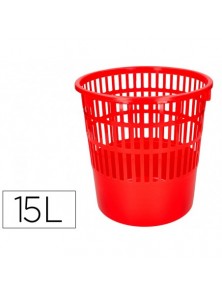 Papelera plastico q-connect 15 litros rejilla color rojo 285x290 mm
