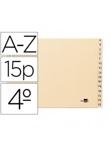 Indice alfabetico liderpapel cartulina para archivador 15 posiciones a-z cuarto apaisado