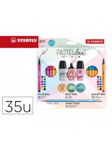 Set stabilo pastel love mini world pen 68  point 88  boss  swano 35 unidades surtidas