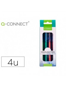 Rotulador q-connect fluorescente punta biselada fabricado pet reciclado caja de 4 unidades colores surtidos