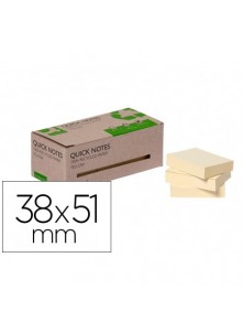 Bloc de notas adhesivas quita y pon q-connect 38x51 mm 100 papel reciclado amarillo en caja de carton