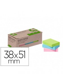 Bloc de notas adhesivas quita y pon q-connect 38x51 mm 100 papel reciclado colores pasteles en caja de carton