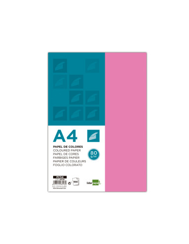 Papel color liderpapel a4 80gr rosa paquete de 100 hojas