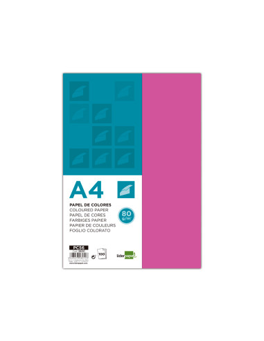 Papel color liderpapel a4 80gr fucsia paquete de 100 hojas