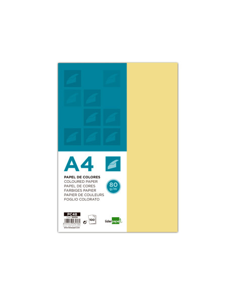 Papel color liderpapel a4 80gr amarillo paquete de 100 hojas