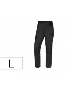 Pantalon de trabajo deltaplus con cintura elastica 7 bolsillos color gris-rojo talla l
