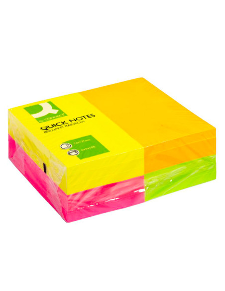 Bloc de notas adhesivas quita y pon q-connect 127x76 mm fsc 100 hojas fluorescentes pack de 12 -surtidas en 4 colores