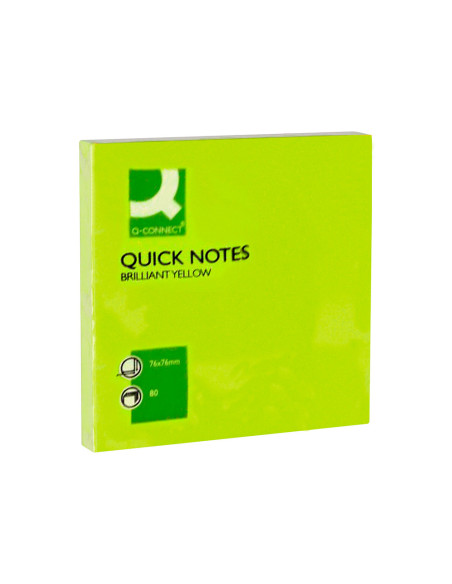 Bloc de notas adhesivas quita y pon q-connect 76x76 mm verde neon 80 hojas