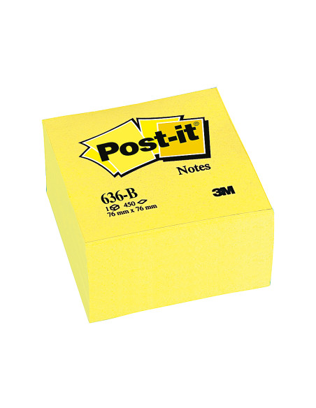 Bloc de notas adhesivas quita y pon post-it 76x76x45 mm cubo color amarillo 450 hojas