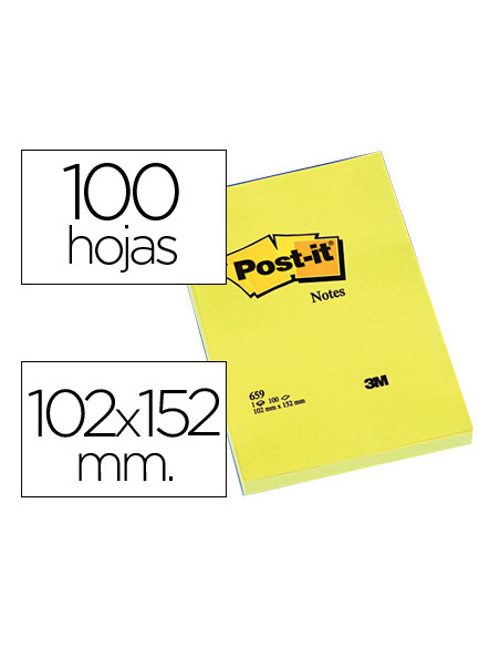 Bloc de notas adhesivas quita y pon post-it 102x152 mm con 100 hojas 659