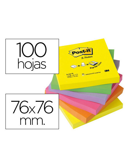 Bloc de notas adhesivas quita y pon post-it 76x76 mm z-notesultra intenso pack de 6 blocs surtido