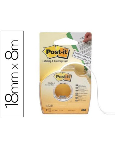 Cinta adhesiva post-it para ocultar y etiquetar 2 lineas 18 mt x 8 mm en portarrollo