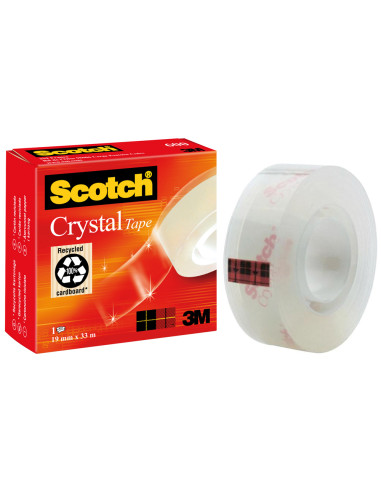 SCOTCH CINTA ADHESIVA SUPERTRANSPARENTE CRYSTAL 600 ROLLO 19MM X 33M CAJA INDIVIDUAL