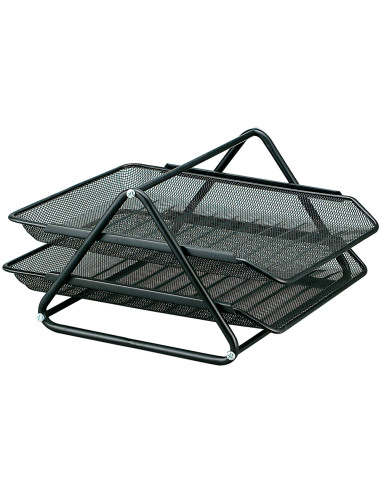 Bandeja sobremesa metalica q-connect rejilla gxa100 negra 2 bandejas movibles 300x185x350 mm