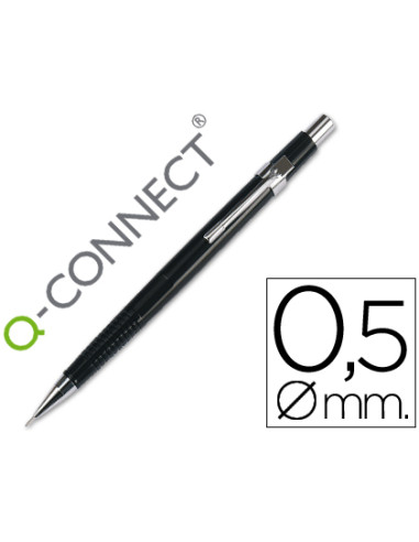 Portaminas q-connect 0,5 mm con tres minas cuerpo negro clip metalico