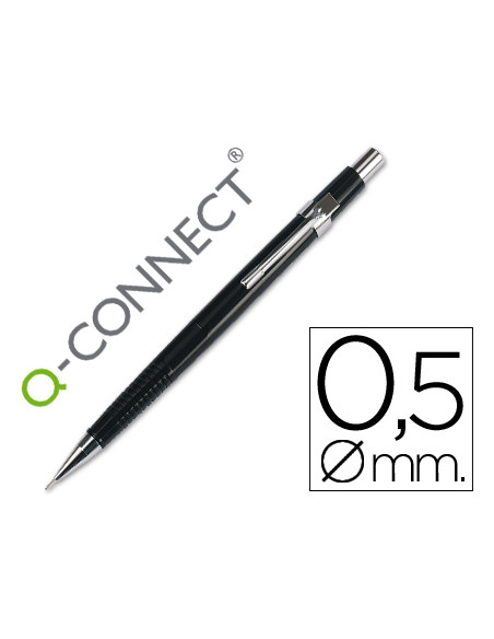 Portaminas q-connect 0,5 mm con tres minas cuerpo negro clip metalico