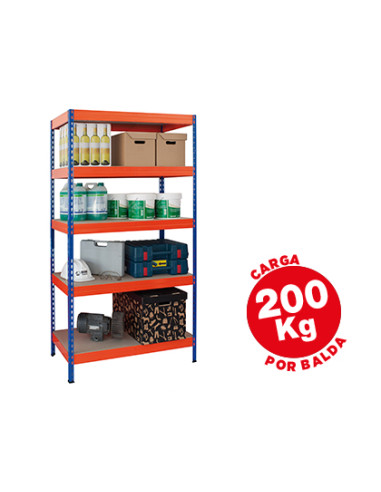 Estanteria metalica ar storage 180x90x45 cm 5 estantes 200kg por estante bandejas de maderasin tornillos azul naranja