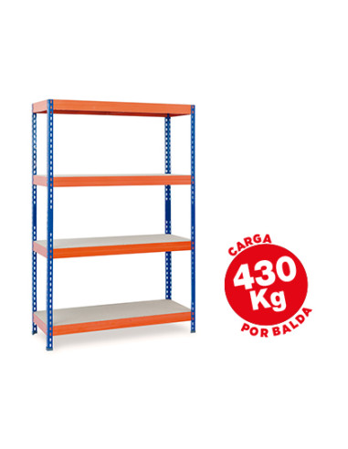 Estanteria metalica ar storage 200x100x60cm 4 estantes 430kg por estante bandejas de maderasin tornillos azul naranja