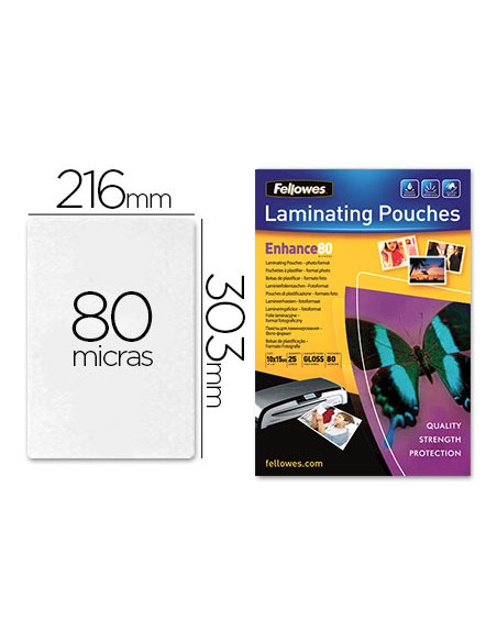 FELLOWES FUNDAS DE PLASTIFICAR 80 MICRAS A4 BRILLO PACK 25 UD