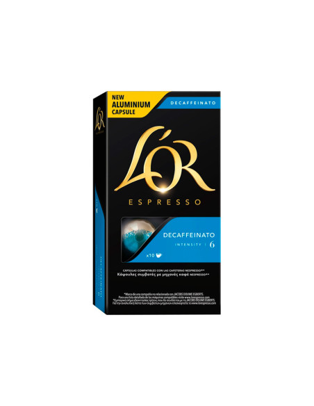 Cafe l or espresso decaffeinato fuerza 6 caja de 10 unidades compatible con nespresso