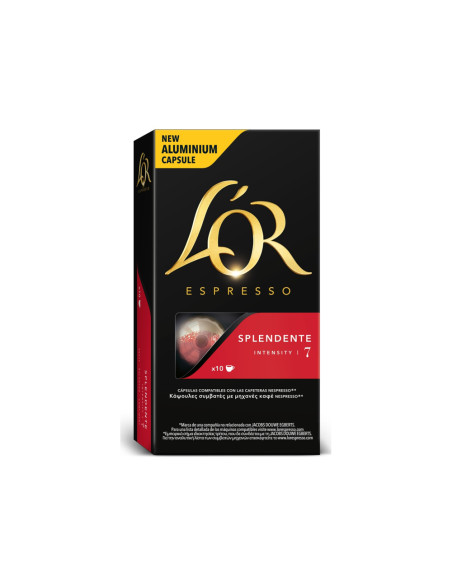 Cafe l or espresso splendente fuerza 7 caja de 10 unidades compatible con nespresso