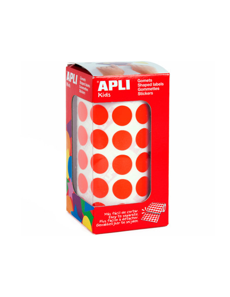 APLI GOMETS REDONDOS 15MM ROLLO ROJO -ROLLO 2832 UNIDADES-