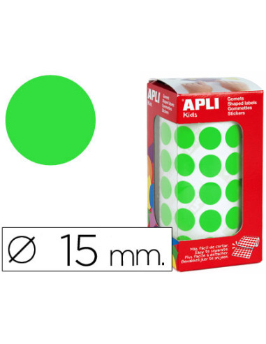 APLI GOMETS REDONDOS 15MM ROLLO VERDE -ROLLO 2832 UNIDADES-