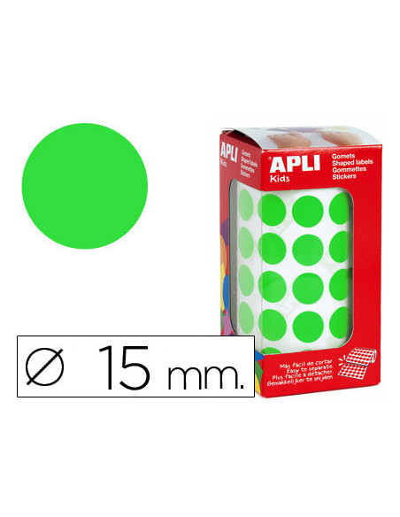 APLI GOMETS REDONDOS 15MM ROLLO VERDE -ROLLO 2832 UNIDADES-