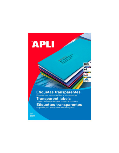 Etiqueta adhesiva apli transparente 48,5x25,4 mm fotocopia laser inkjet caja 20 hojas din a4 con 880