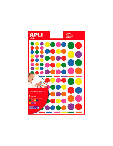 Gomets apli autoadhesivo circulo multicolor blister de 624 unidades surtidas