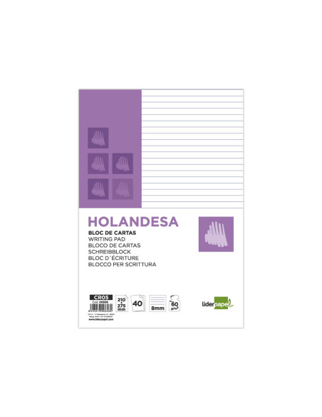 Bloc de cartas liderpapel rayado horizontal holandesa 40 hojas 60g/m2