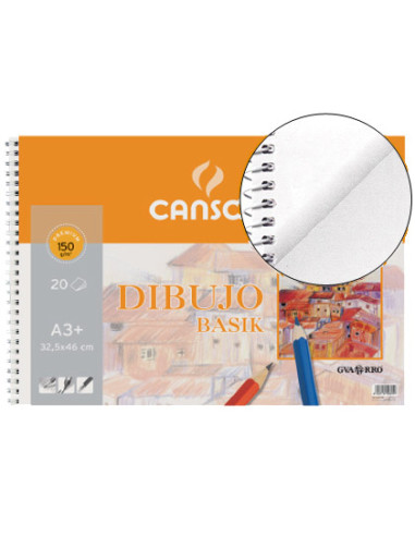 CANSON BLOC DIBUJO BASIK ESPIRAL 20H A3+ 150GR MICROPERFORADO PACK 10 UD BLANCO NATURAL