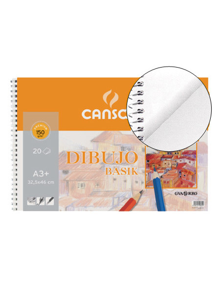 CANSON BLOC DIBUJO BASIK ESPIRAL 20H A3+ 150GR MICROPERFORADO PACK 10 UD BLANCO NATURAL