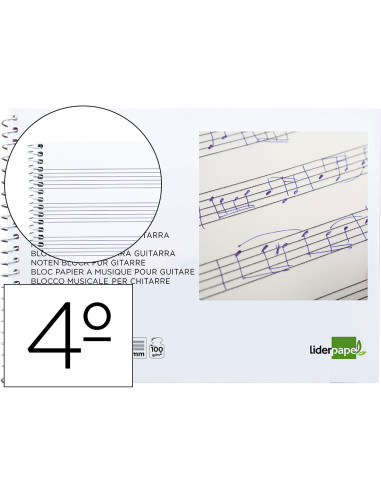 Bloc musica liderpapel para guitarra hexagrama 3 mm cuarto 20 hojas 100g/m2