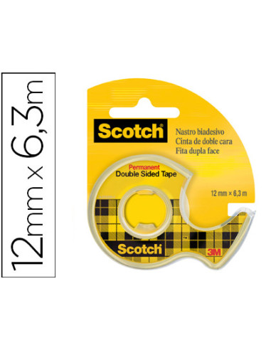 Cinta adhesiva scotch 136-d dos caras 6,3 mt x 12 mm en portarrollo