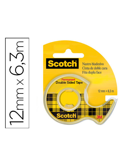 Cinta adhesiva scotch 136-d dos caras 6,3 mt x 12 mm en portarrollo