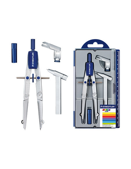 STAEDTLER SET DE COMPÁS ESCOLAR NORIS 550 ESTUCHE CON RUEDA CENTRAL ALARGADERA Y ADAPTADOR UNIVERSAL