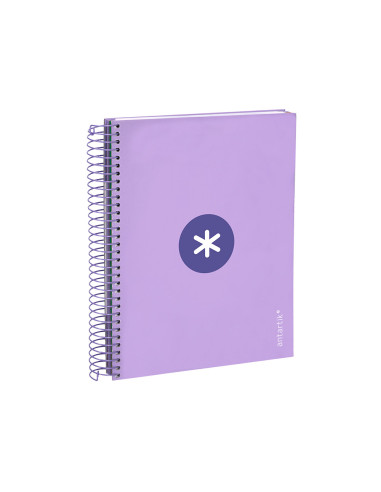 Cuaderno espiral a5 micro antartik tapa forrada120h 90 gr cuadro 5mm 5 banda 6 taladros color lavanda