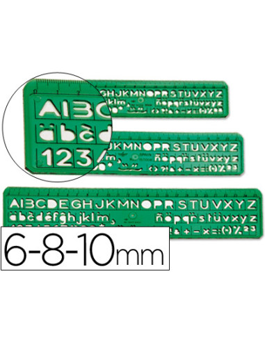 Normografo escolar domingo ferrer 6/8/10 mm plastico verde juego de 3 unidades