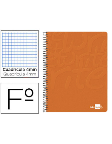 Cuaderno espiral liderpapel din a4 smart tapa blanda 80h 75gr cuadro 4mm con margen color naranja