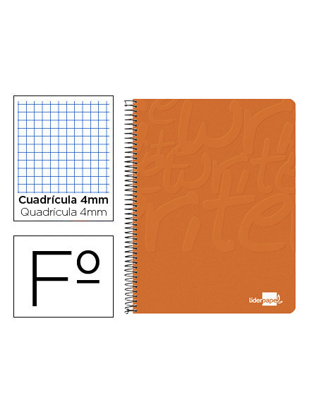 Cuaderno espiral liderpapel din a4 smart tapa blanda 80h 75gr cuadro 4mm con margen color naranja